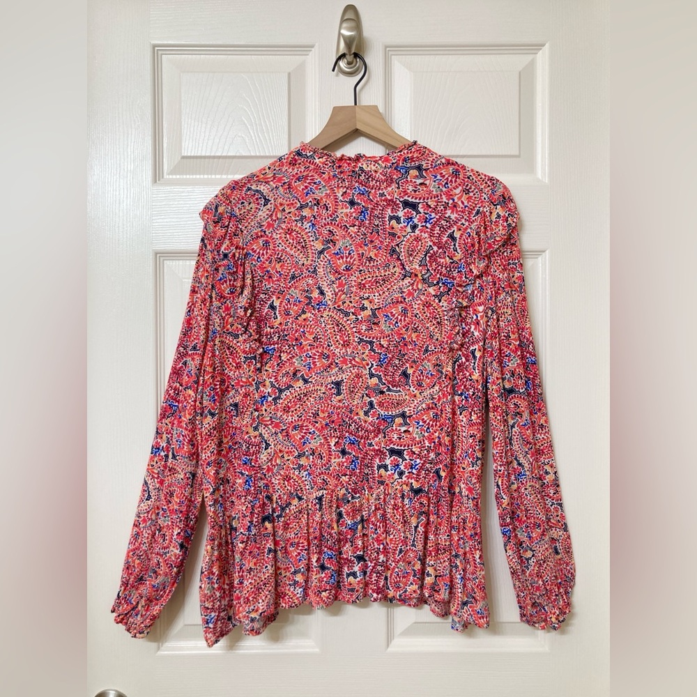 Democracy Women’s Red Paisley Floral Long Sleeve Rayon Blouse XL Southwestern - Picture 6 of 9